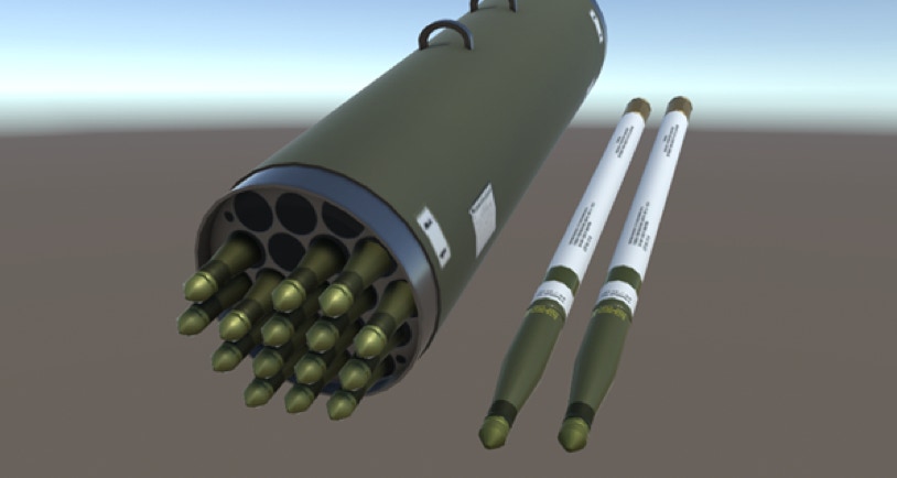 3D model of a typical 2.75-inch fin-stabilized air-to-ground rocket similar to those used by the US and allied forces.
